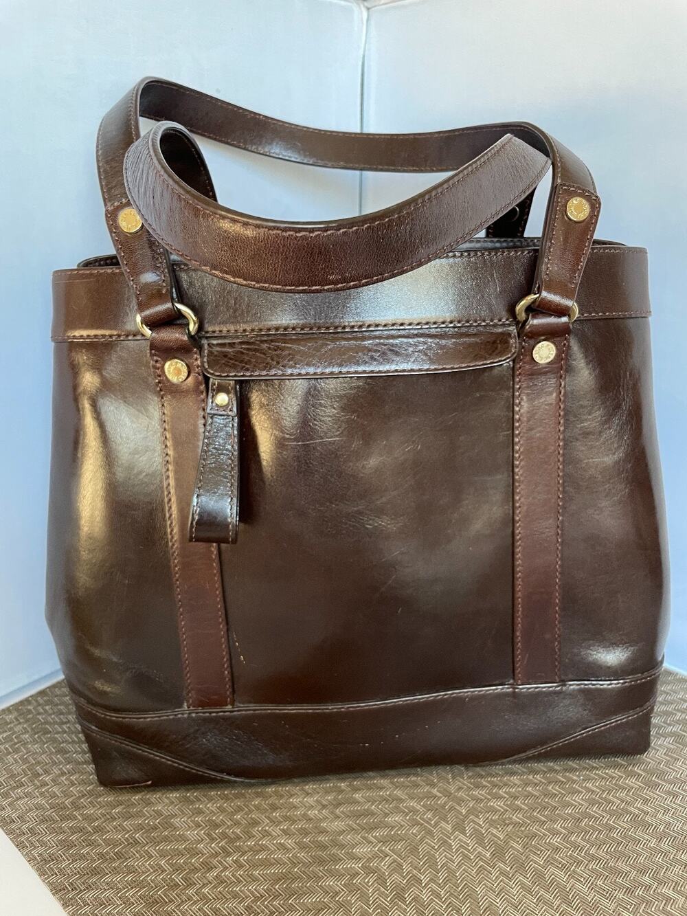 NWT Monsac Brown Leather Structured Handbag Purse
